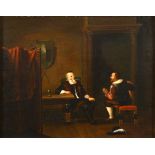 Continental school, 19th century, an interior scene with gentlemen seated at a table, oil on panel,