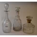 A bell shaped cut glass decanter, 30 cm high,