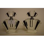 A pair of Art Deco style glass scent bottles and stoppers,