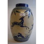 A pottery vase, decorated deer, 28.