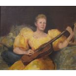 Continental school, 19th century, a lady seated playing the classical guitar, oil on canvas,