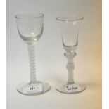 A wine glass, on a double cotton twist stem,