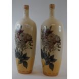 A pair of pottery vases, decorated flowers,