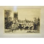 An etching, Magdalen College, Oxford, in