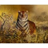 Byrum, a tiger in undergrowth, oil on ca