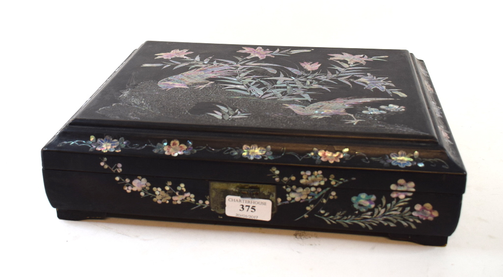 A lacquered box, with mother of pearl in