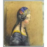 A bust portrait miniature, of a lady, wa
