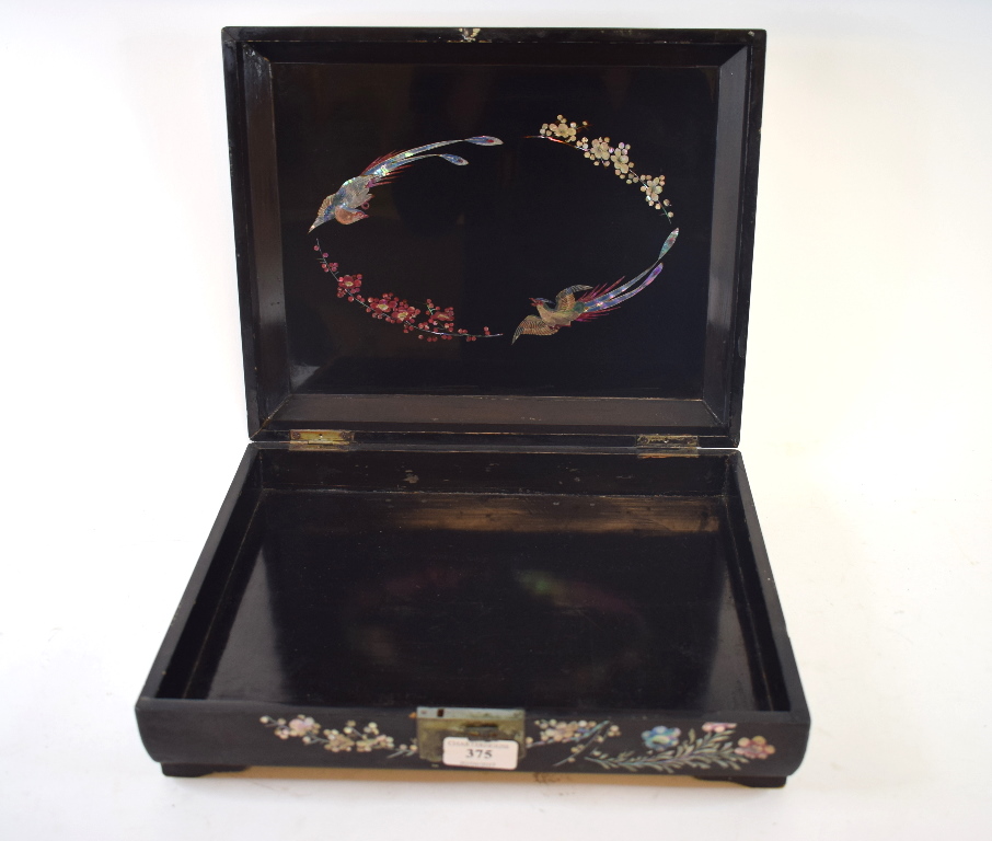 A lacquered box, with mother of pearl in - Image 2 of 2