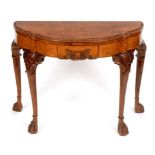 An 18th century style burr walnut card t