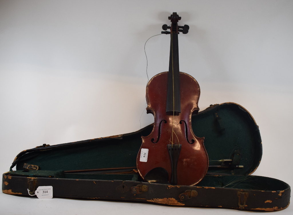 A Czechoslovakian violin, with a bow, an