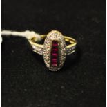 An Art Deco style 9ct gold, ruby and dia