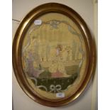 An oval silk work picture, 38.5 x 28.5 c