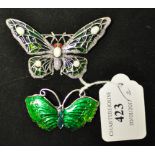 A silver and enamel butterfly brooch, an