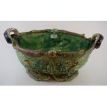 A Palissy style majolica pottery centrep