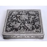 An Indian silver coloured metal box, the