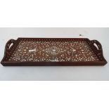 An Indian bone inlaid two handled tray,