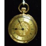 A 14ct gold open face fob watch, with en