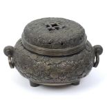 A Japanese brass censer and cover, decor