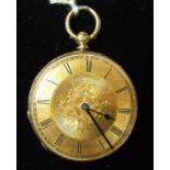 An 18ct gold open face fob watch, with e