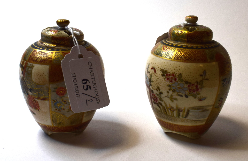 A pair of Japanese Satsuma vases and cov