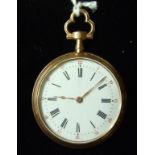 An 18ct gold open face fob watch, monogr