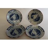 A set of four Delft plates, decorated a