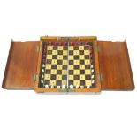 A mahogany travelling chess/draughts set