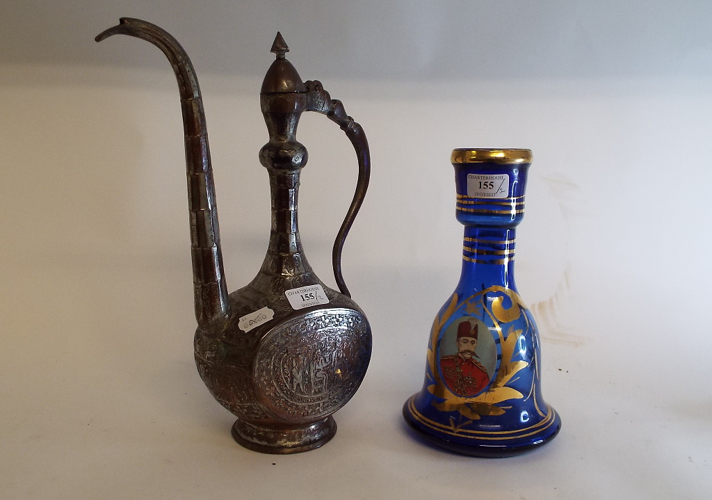 A Persian silvered ewer and cover, 36.5