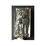 A silver cat vesta case, set emeralds an