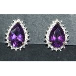 A pair of 9ct gold, pear shaped amethyst