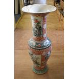A large Chinese famille verte vase, decorated birds and foliage (rim glued, small section missing),