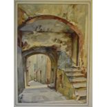 A Philip H Giddens etching, St Jean Pied De Port, signed in pencil, six others,