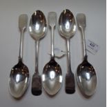 Five Edwardian silver fiddle pattern tablespoons, Sheffield 1906, approx. 12.