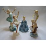 Five Royal Worcester figures, Sea Breeze, 3008, Dancing Waves, 3225, Water Baby, 3151, Red Shoes,