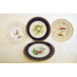 Two Meissen porcelain plates, each painted a bird amongst flowers and insects,