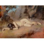 Gyula Balint, reclining nude on the ground, pastel on paper, signed,