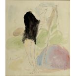 Marcel Vertes, a nude female artist, crayon and wash, on paper, signed,