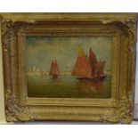 Freddy P Stanford, sailing boats off a coastline, oil on canvas, signed,