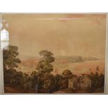 English school, late 18th century, Teignmouth Harbour from a high viewpoint, watercolour,