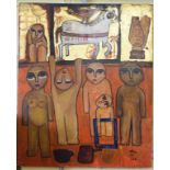 Guirguis Loutfy, congregation with horse, mixed media on panel, 61 x 50 cm,