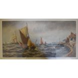 Thomas Bush Hardy, sailing vessels in choppy seas off Calais harbour, watercolour,