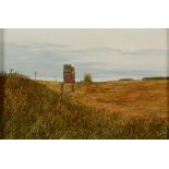 Joseph Ferenc Acs, Alberta Grain Elevators, oil on board, signed and dated 74, 19 x 29.