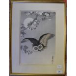 An Ohara Koson woodblock print, Owl in Flight,