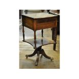 A Victorian rosewood work table, with a lift up top and two drawers,