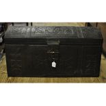 An Arts & Craft leather trunk, with tooled decoration,