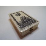 A compass, in a bone box decorated a ship, 6 x 9.