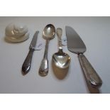 A pair of sterling silver fiddle and thread pattern tablespoons, Tiffany & Co, in a cloth bag,