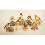 Three Royal Worcester birds, Green Woodpecker, 3249, Jay, 3248, and a Goldfinch, 2667,