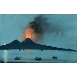 Neapolitan school, Mount Vesuvius erupting with boats in the foreground, gouache,