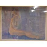 E C Horton, a nude female in a seated position, pastel,